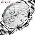 Men Watch OLEVS Luxury Stainless Steel Waterproof Feature Watch Mens Fashion Business  Watches Multi Time Zone Quart Watch